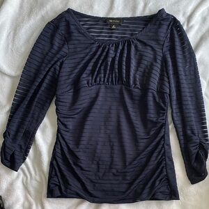 AB Studio Navy Striped 3/4 Sleeve Top